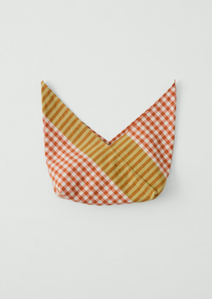 Hand Woven Siesta Check Bread Bag | Peach/Bright Olive