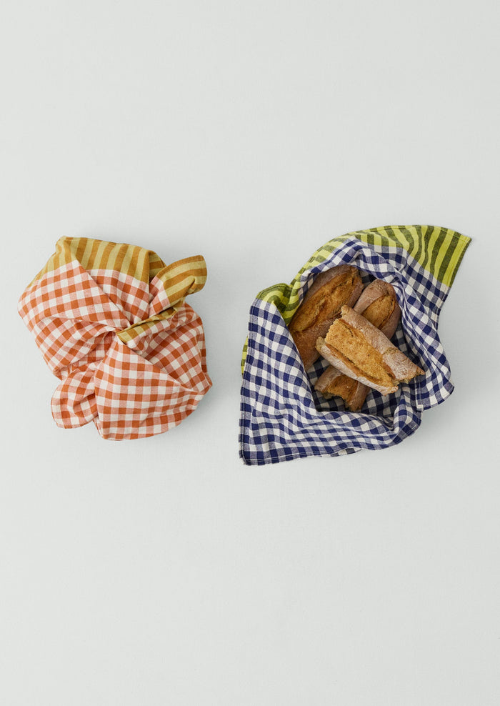 Hand Woven Siesta Check Bread Bag | Peach/Bright Olive