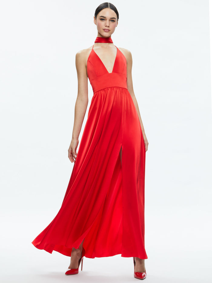 HANNAH HALTER MAXI DRESS - BRIGHT RUBY