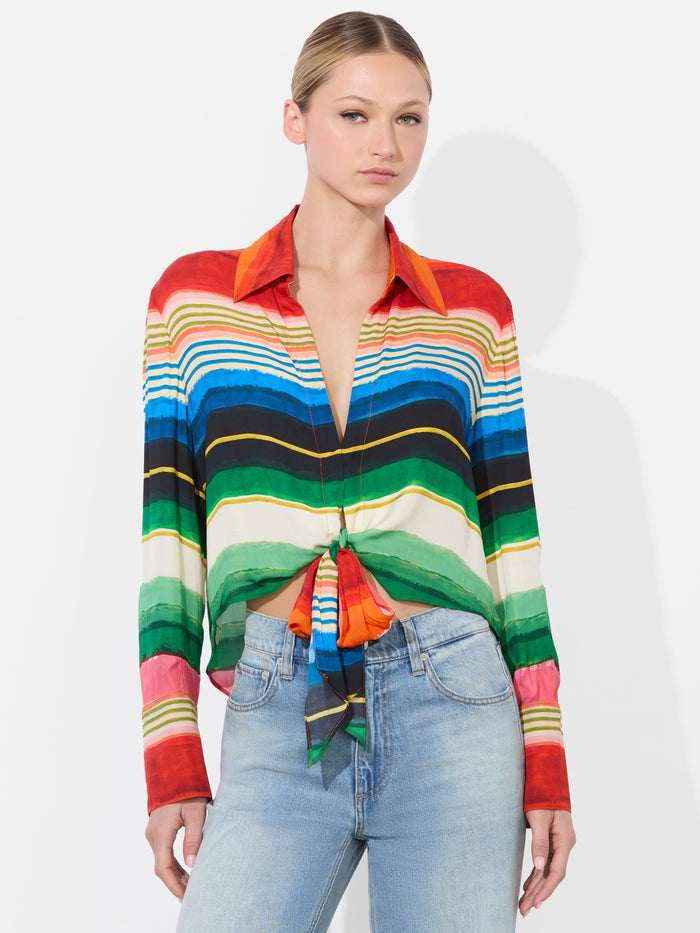 HANNON TIE FRONT BLOUSE - RAINBOW REEF