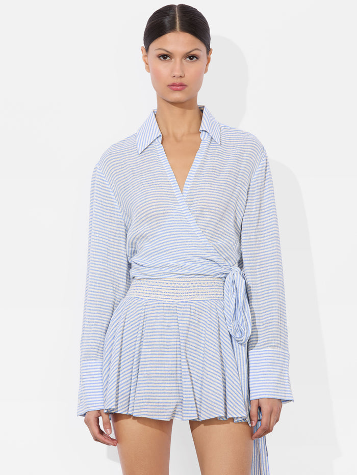 HANNON WRAP TOP - OFF WHITE/BLUE