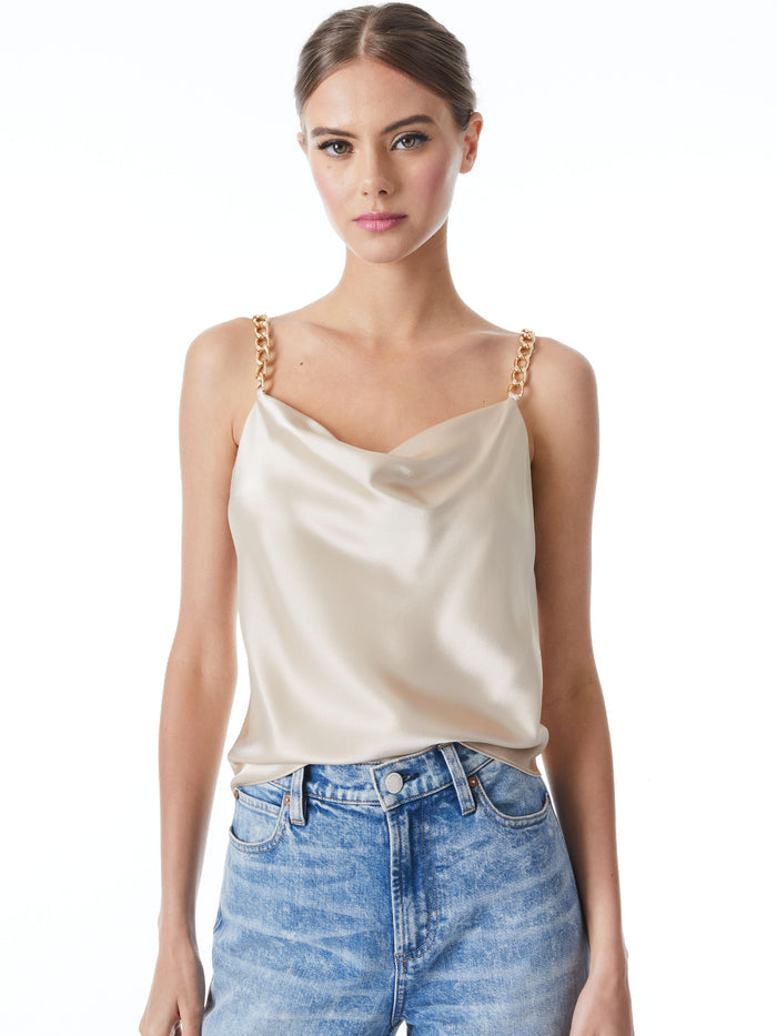 HARMON CHAIN STRAP DRAPEY SLIP TANK - SAND