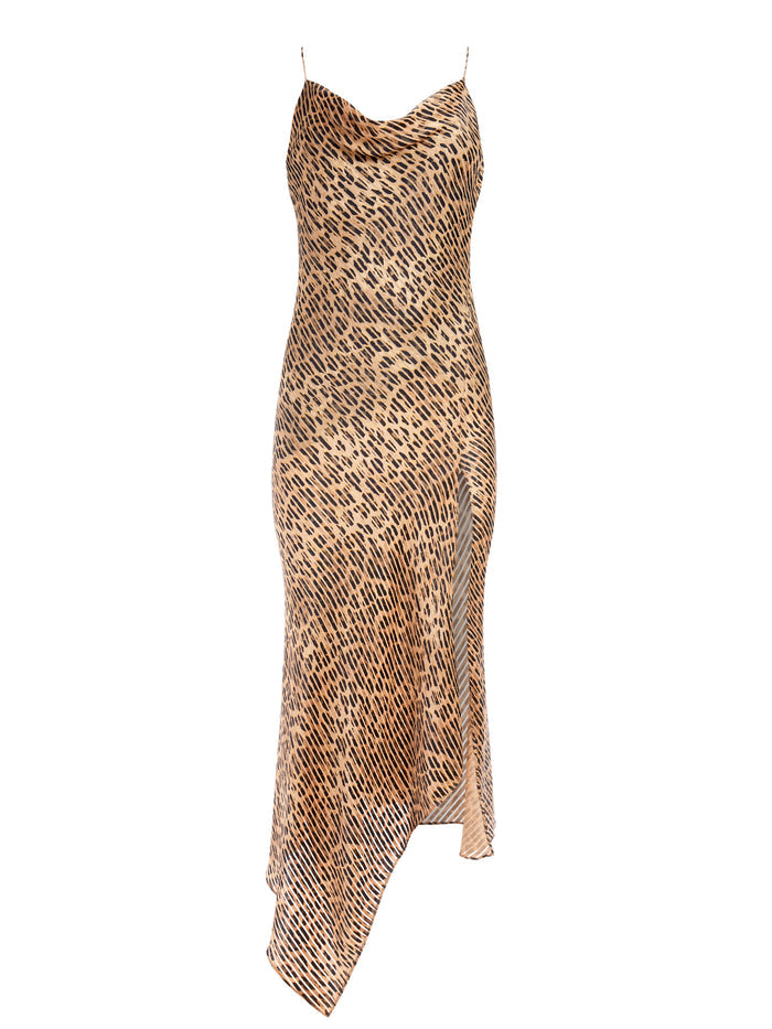 HARMONY ASYMMETRICAL MIDI DRESS - SPOTTED LEOPARD SM