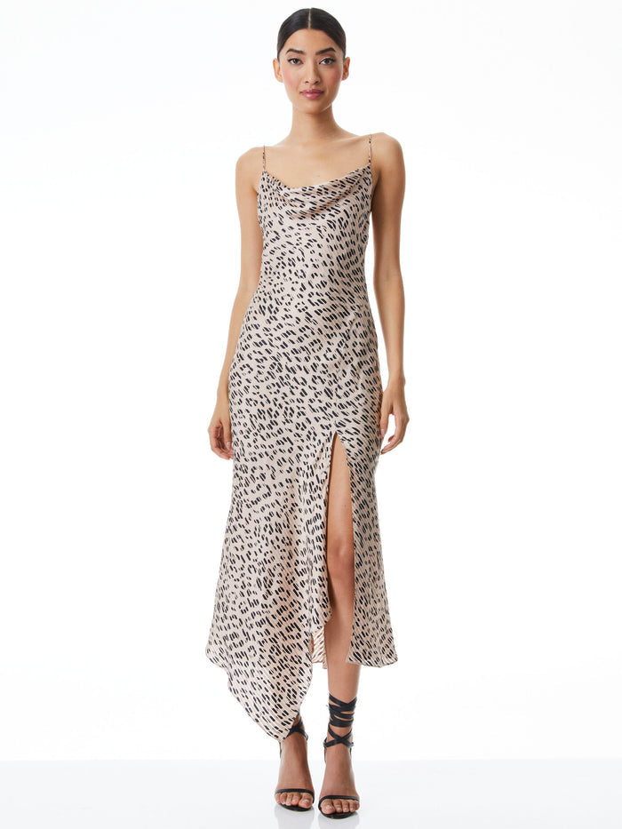 HARMONY DRAPEY SLIP MIDI DRESS - LEOPARD-SAND