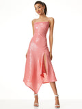 HARMONY SEQUIN ASYMMETRICAL DRESS WITH SLIT - ROSE