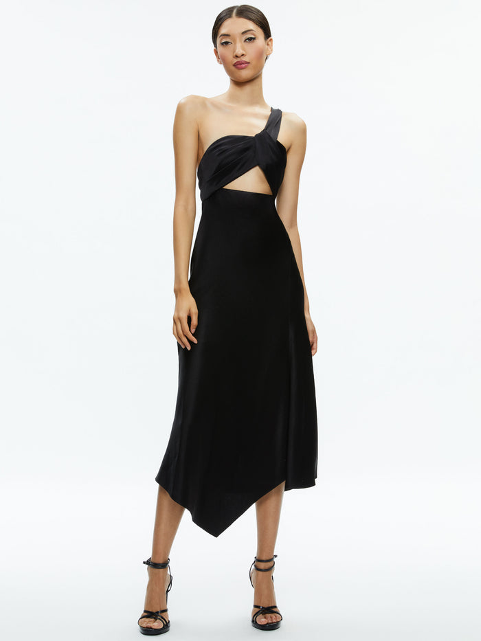 HARMONY TWIST FRONT MIDI DRESS - BLACK