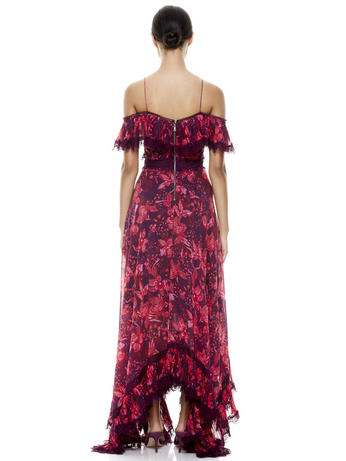 HARPER COLD SHOULDER MAXI DRESS - ALLURE FLORAL BOYSENBERRY