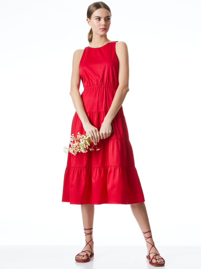 HARTLEY OPEN BACK MIDI DRESS - RUBY
