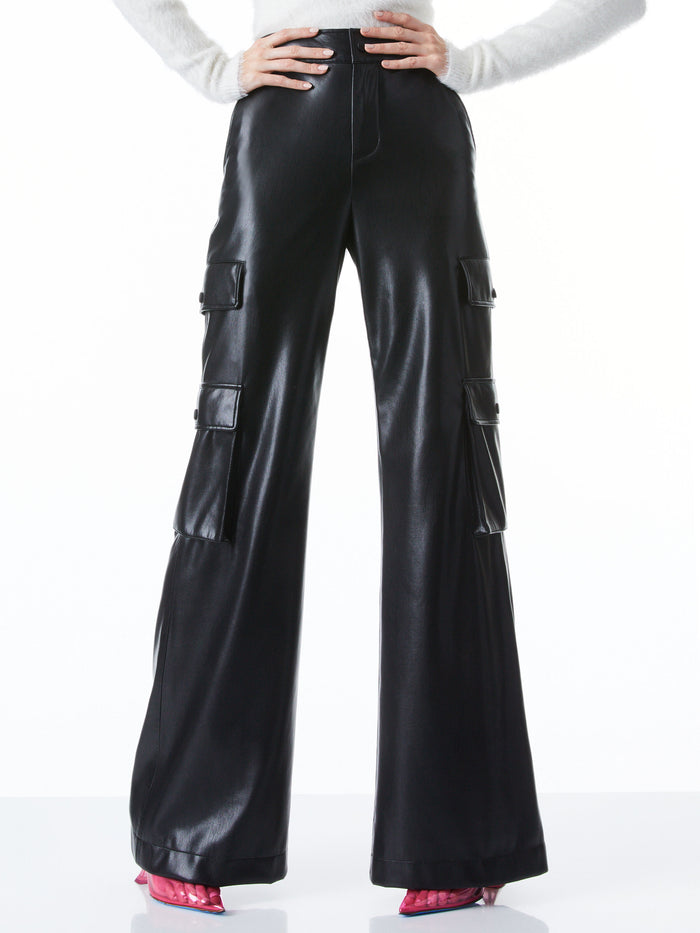 HAYES VEGAN LEATHER WIDE LEG PANT - BLACK