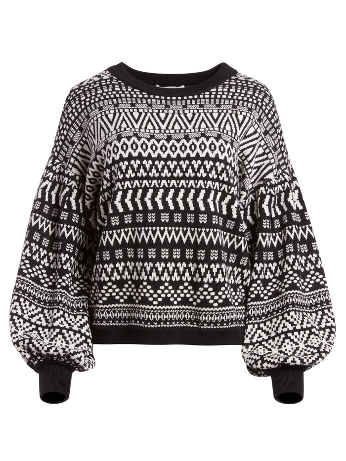 HAZEL PLEATED SLEEVE PULLOVER - BLACK/CREAM
