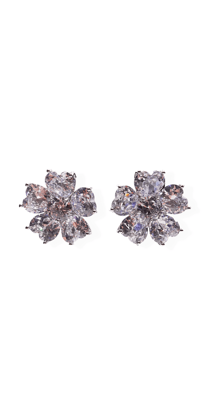 silver/one size/Camille La Vie/Heart Stone Floral Earrings /front