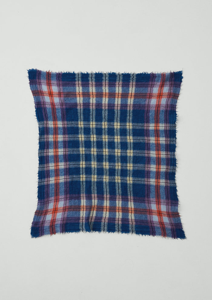 Heath Boiled Wool Check Scarf | Delft Blue