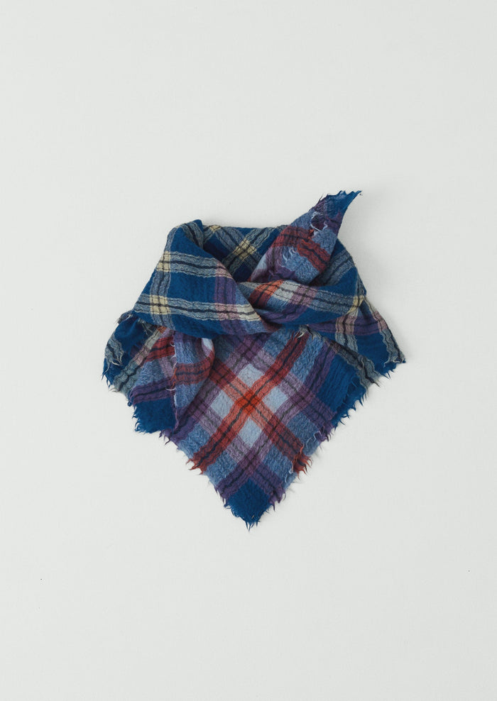 Heath Boiled Wool Check Scarf | Delft Blue