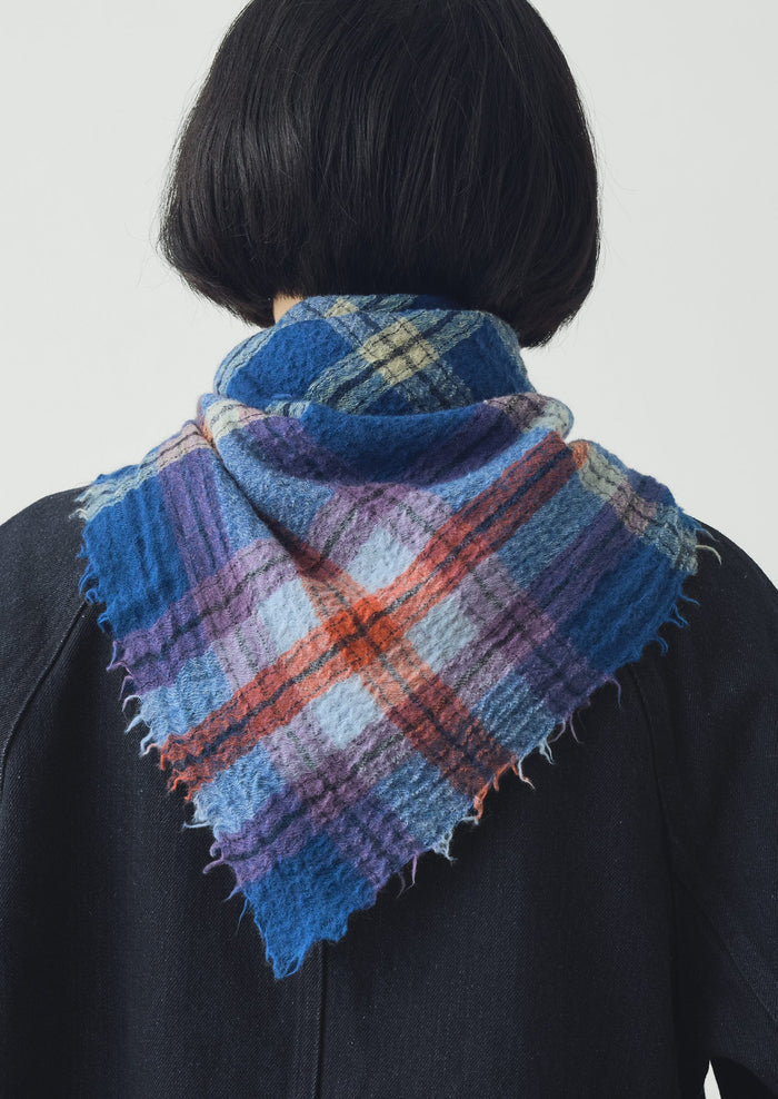 Heath Boiled Wool Check Scarf | Delft Blue