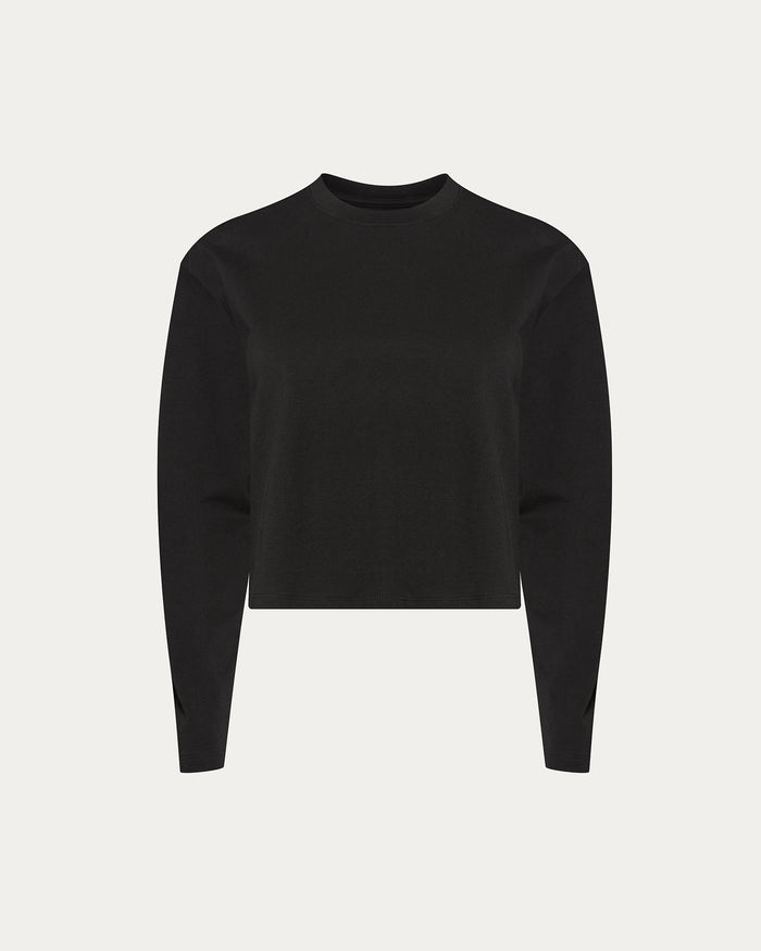Heavyweight Jersey Long Sleeve Cropped Boxy Tee - Black
