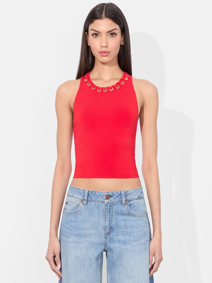 HEIDI GROMMET TANK - BRIGHT RUBY
