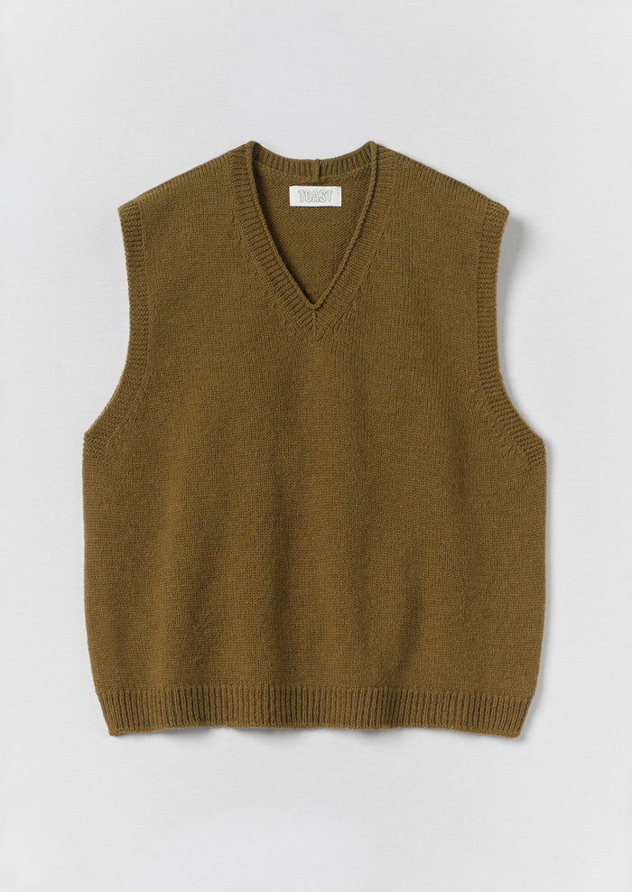 High V Neck Wool Tank | Brass