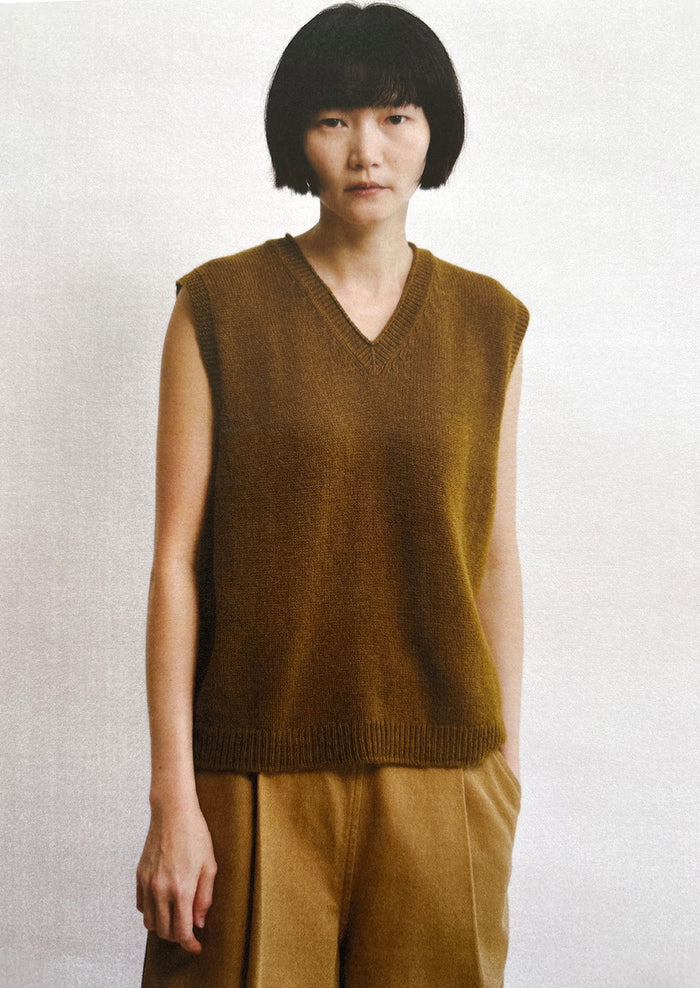 High V Neck Wool Tank | Brass