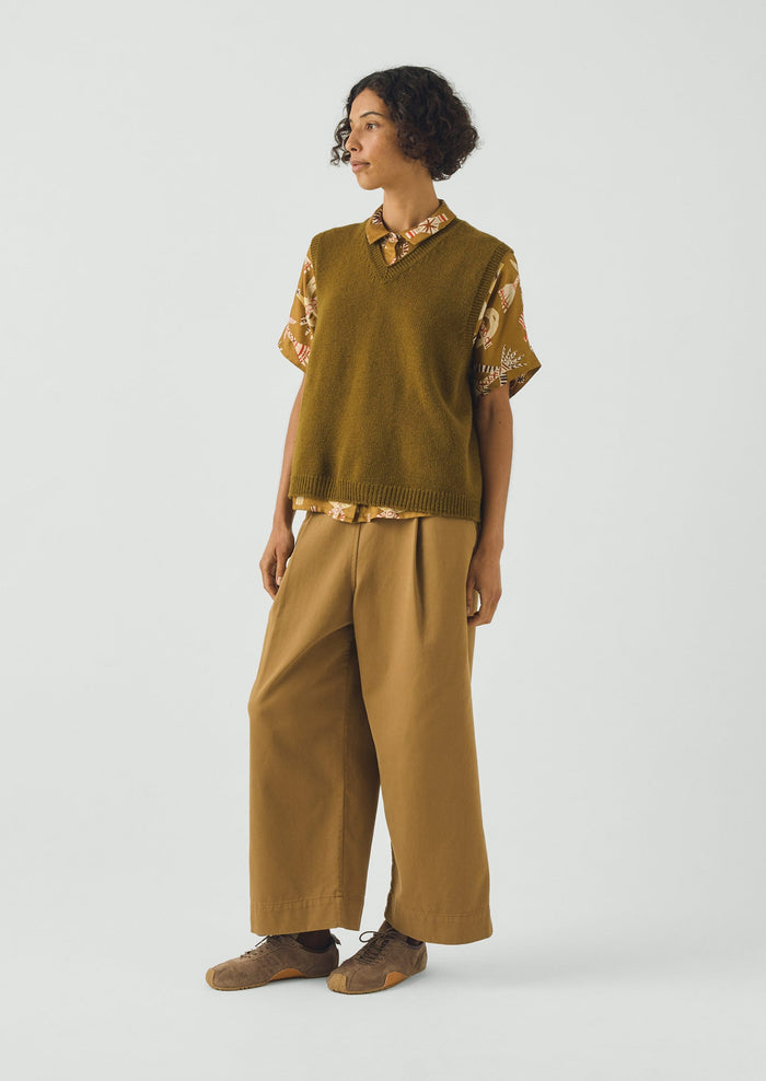 High V Neck Wool Tank | Brass