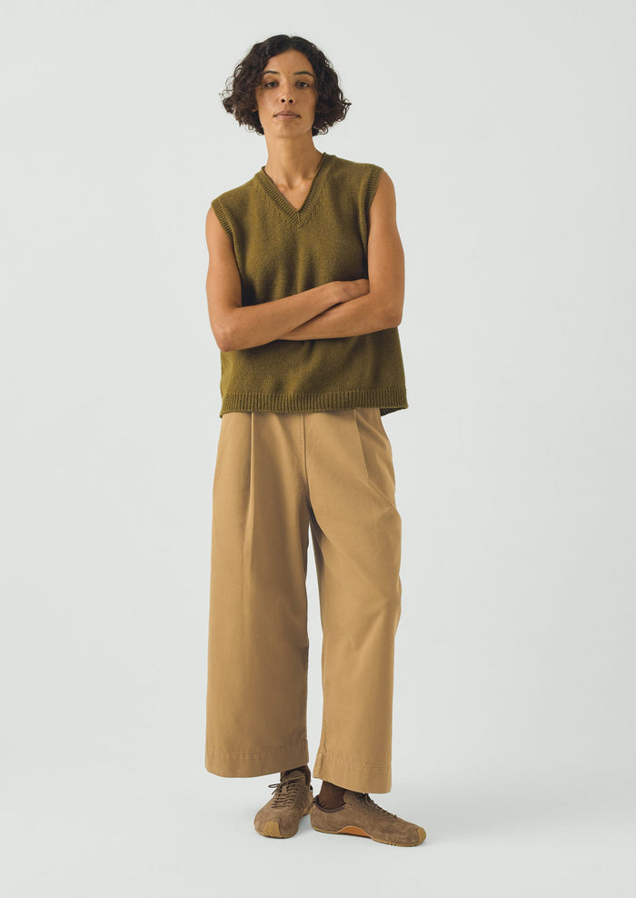 High V Neck Wool Tank | Brass