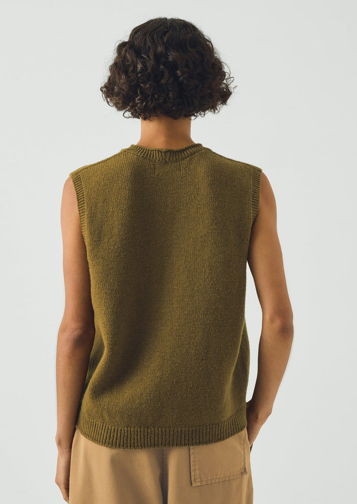 High V Neck Wool Tank | Brass