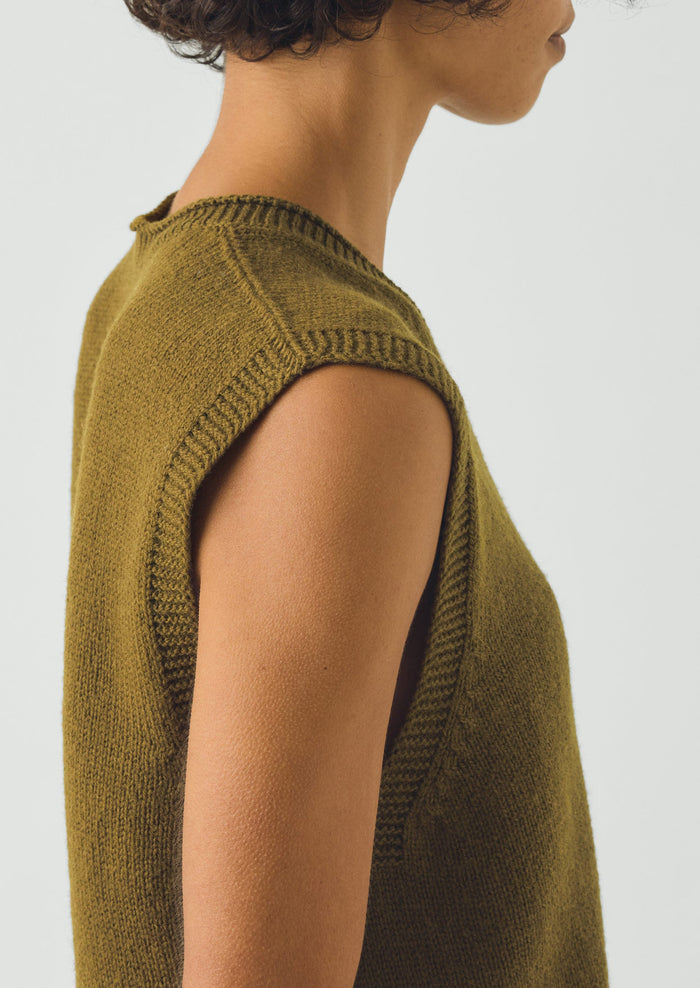 High V Neck Wool Tank | Brass
