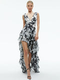 HOLLY LOW NECK ASYMMETRIC RUFFLED MAXI DRESS - STARGAZER OFF WHITE LG