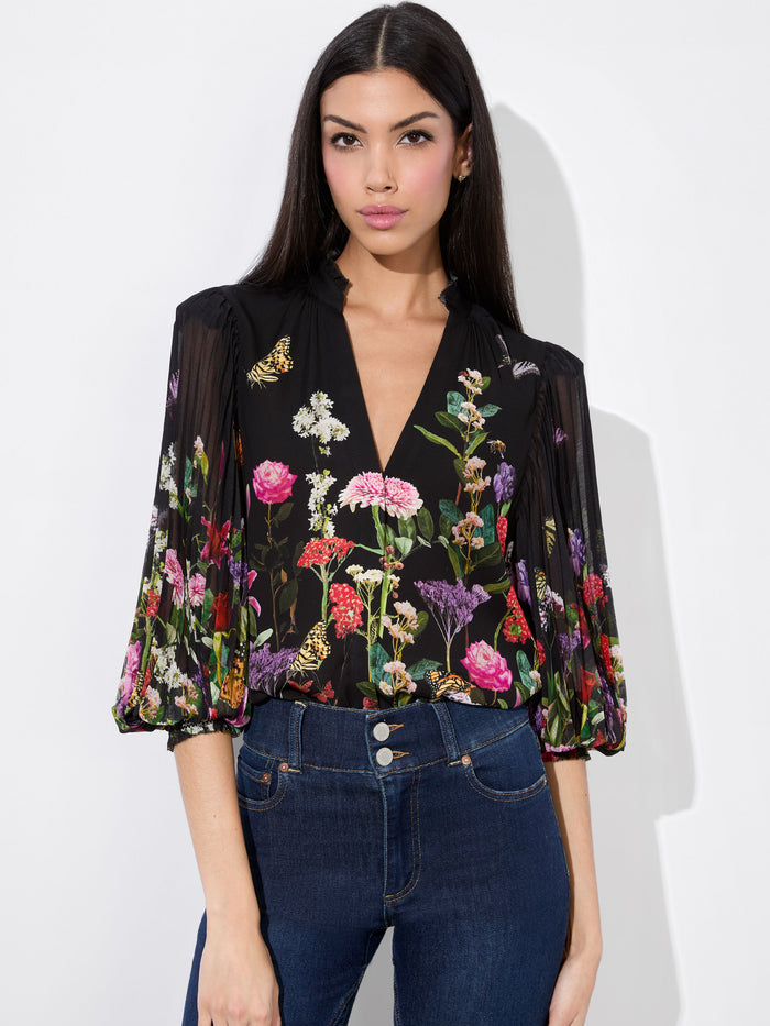 ILAN BUTTON FRONT BLOUSE - SECRET GARDEN