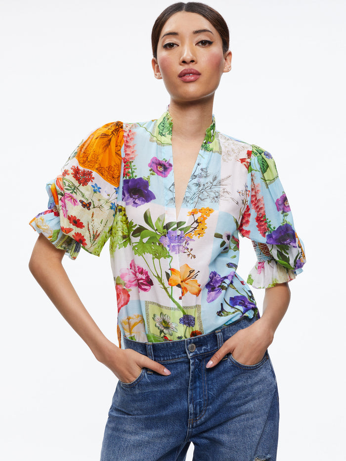 ILAN SMOCKED SLEEVE BUTTON FRONT BLOUSE - MAKE A STATEMENT