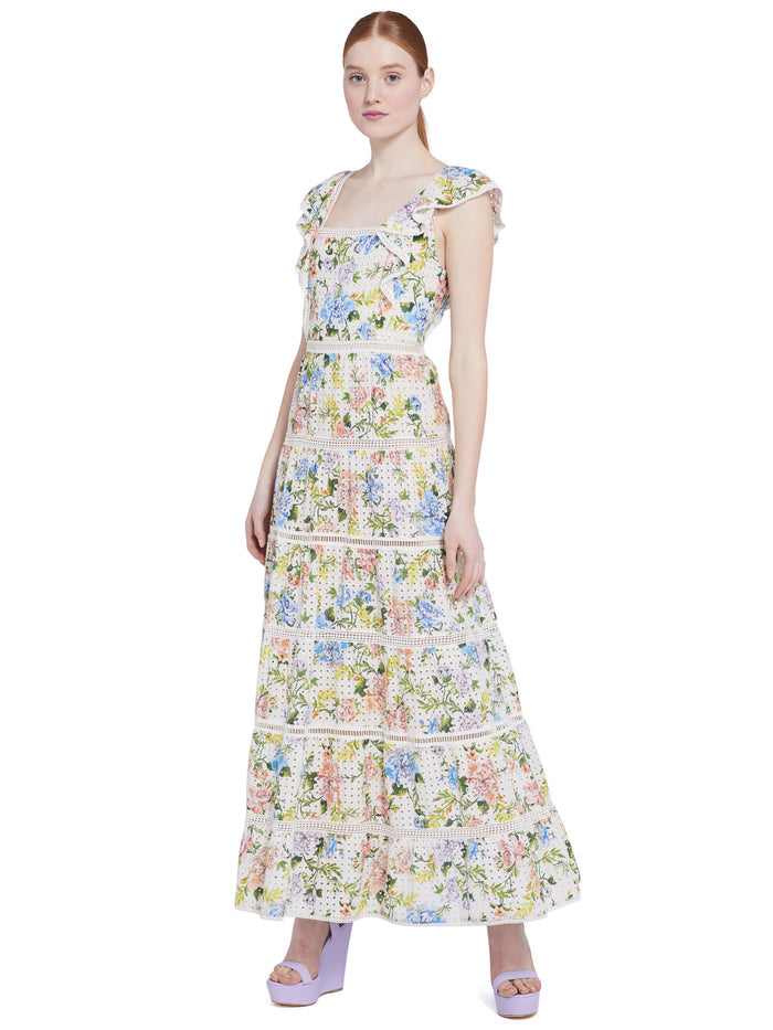 ILANA FLORAL RUFFLE MAXI DRESS - GARDENIA
