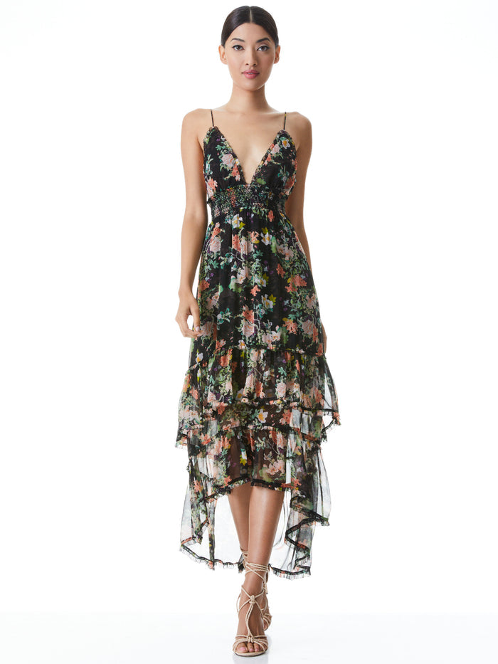 IMOGENE FLORAL MIDI DRESS - ROMANCE BLACK