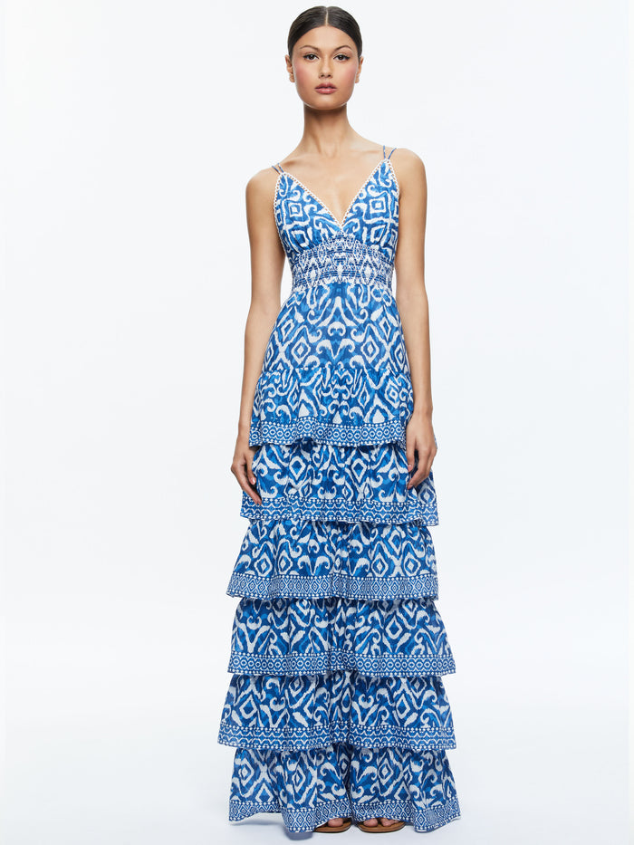 IMOGENE TIERED MAXI DRESS - ARTISAN IKAT FRENCH BLUE