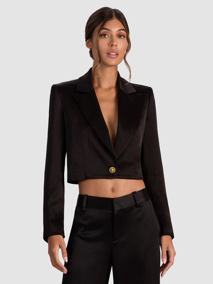 INES CROPPED BOXY BLAZER - BLACK