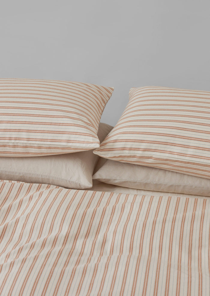 Ines Flannel Stripe Cotton Duvet Cover | Apricot/Soft Blue