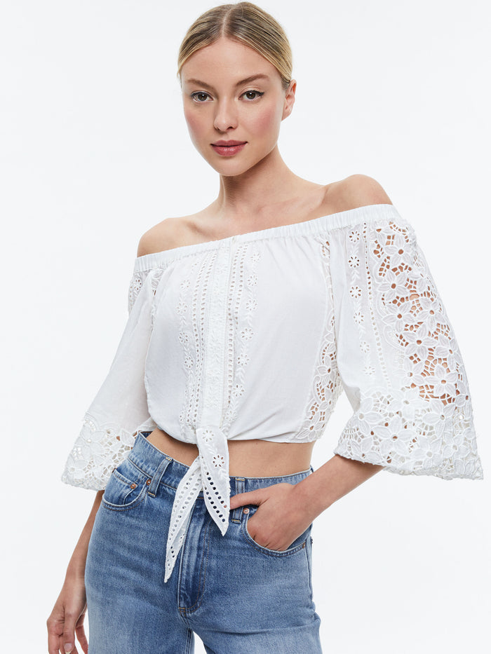 IVY OFF THE SHOULDER CROPPED TOP - OFF WHITE