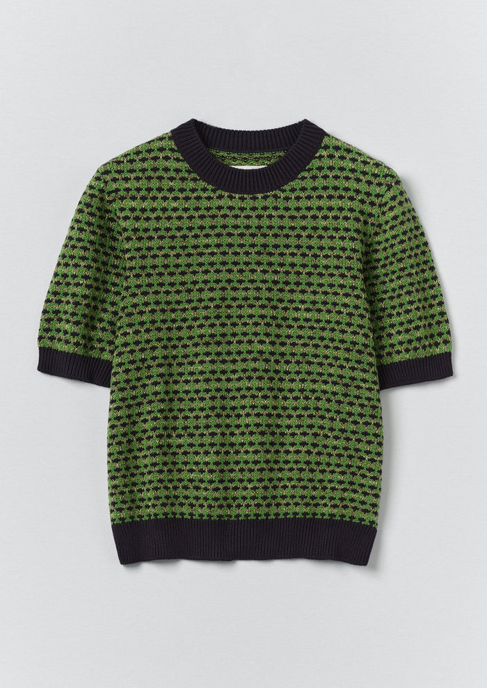 Jacquard Knitted Cotton Top | Green Multi