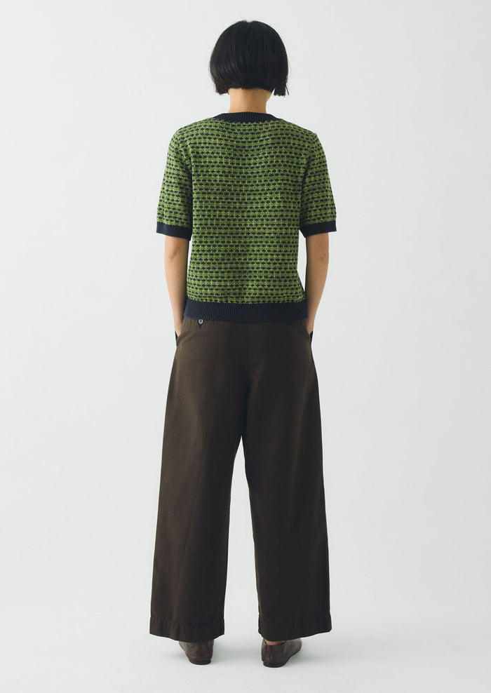 Jacquard Knitted Cotton Top | Green Multi