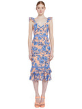 JADE FLORAL RUFFLE MIDI DRESS - SKETCH FLORAL LG LT PCH/PARADS