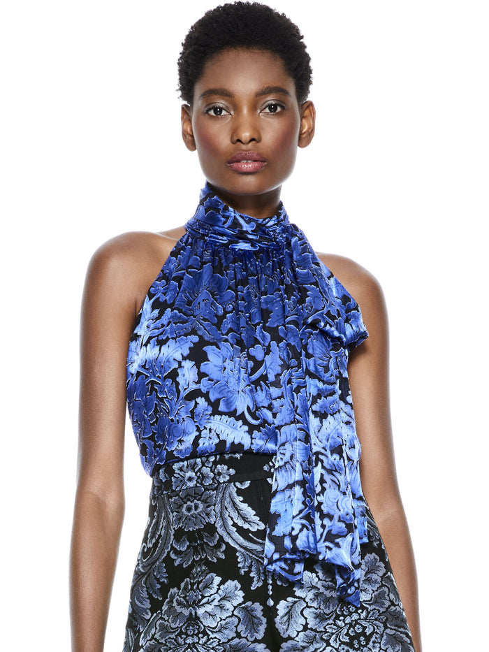 JANELLE FLORAL TIE NECK TOP - ENCHANTED