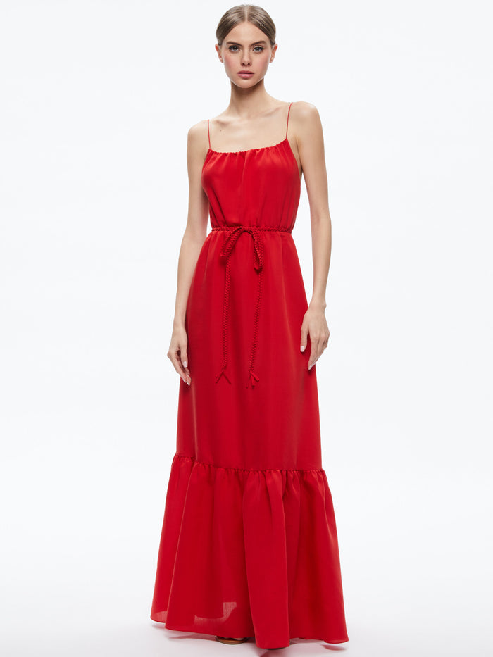 JAYDA SCOOP NECK BELTED MAXI DRESS - CINNAMON