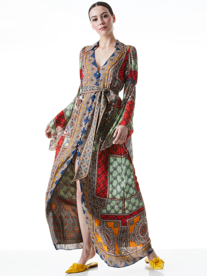 JAYLEN TIE FRONT MAXI DRESS - TURN HEADS/MULTI