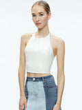 JAYMEE VEGAN LEATHER CROPPED  HALTER TOP - OFF WHITE