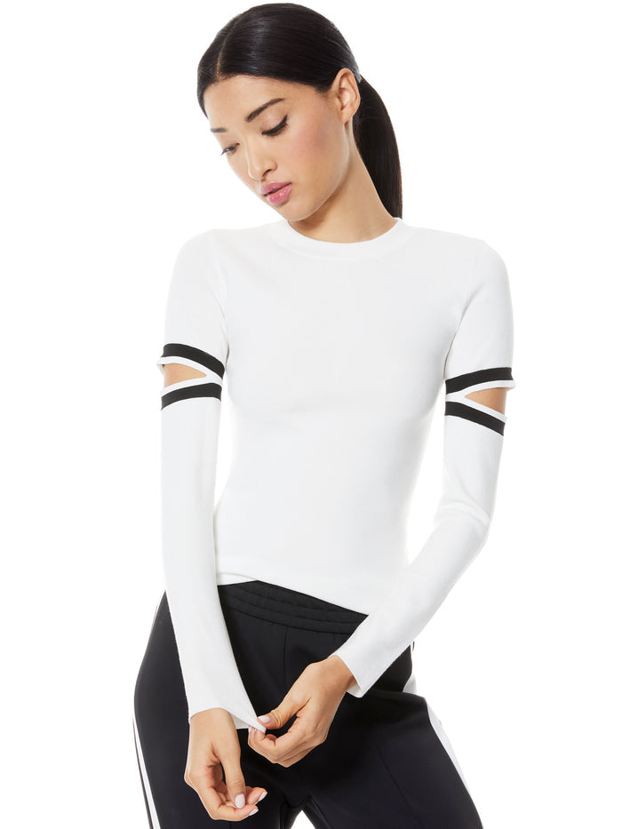 JAZI CUT OUT SLEEVE PULLOVER - SOFT WHITE/BLACK