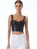 JEANNA BUSTIER VEGAN LEATHER CROP TOP - BLACK