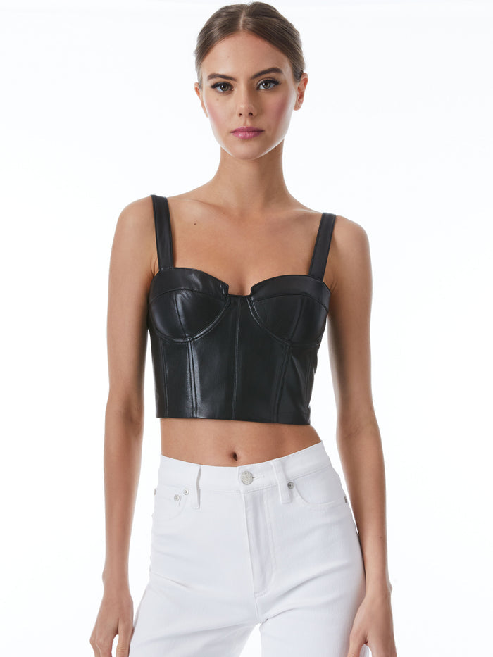 JEANNA BUSTIER VEGAN LEATHER CROP TOP - BLACK