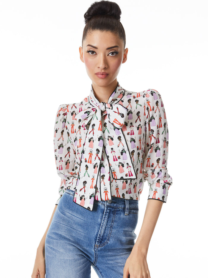 JEANNIE BOW COLLAR BUTTON DOWN SHIRT - CHEF STACEY