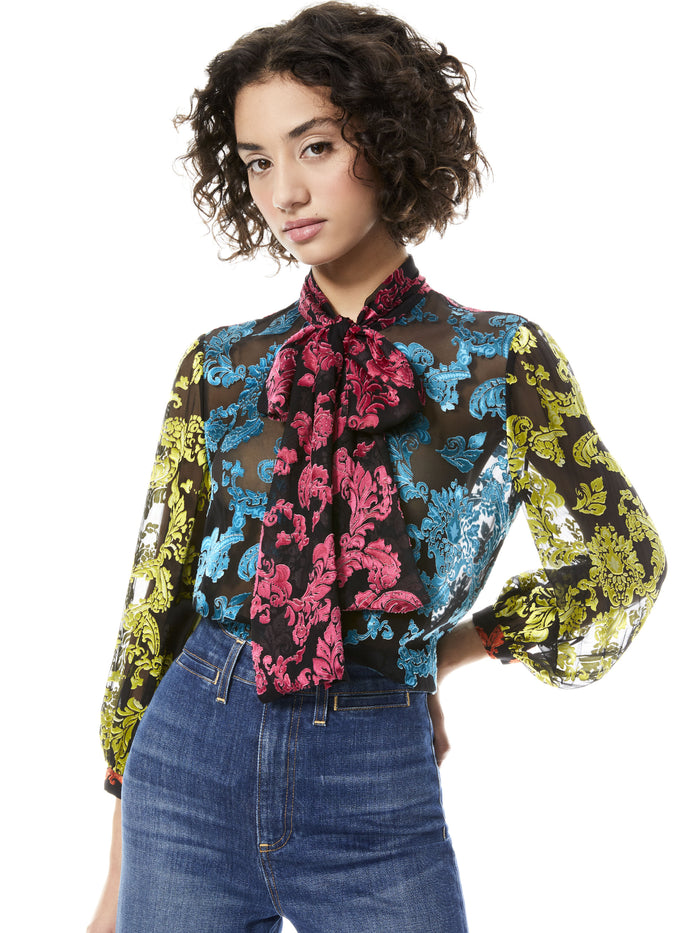 JEANNIE BOW COLLAR BUTTON DOWN - SHOW ME LOVE SM ATLANTIS/COMBO