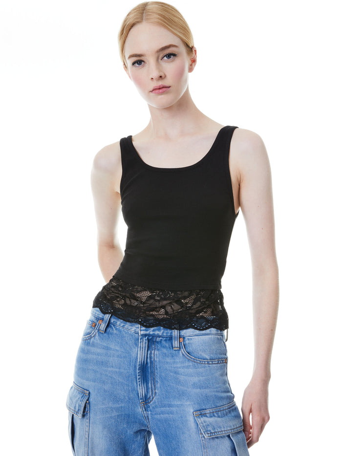 JEMI RIBBED LACE TANK - BLACK/BLACK
