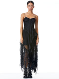 JEMMA LACE ASYMMETRICAL CORSET DRESS - BLACK