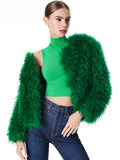 JERRIE COLLARLESS FAUX FUR COAT - EMERALD